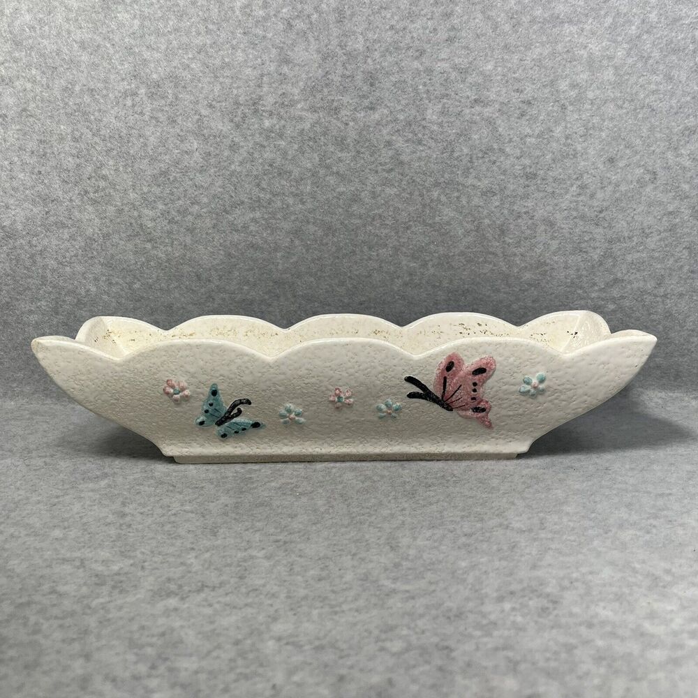 Vtg White Hull Pottery Butterfly Planter Window Box MCM Centerpiece 1956‎ READ